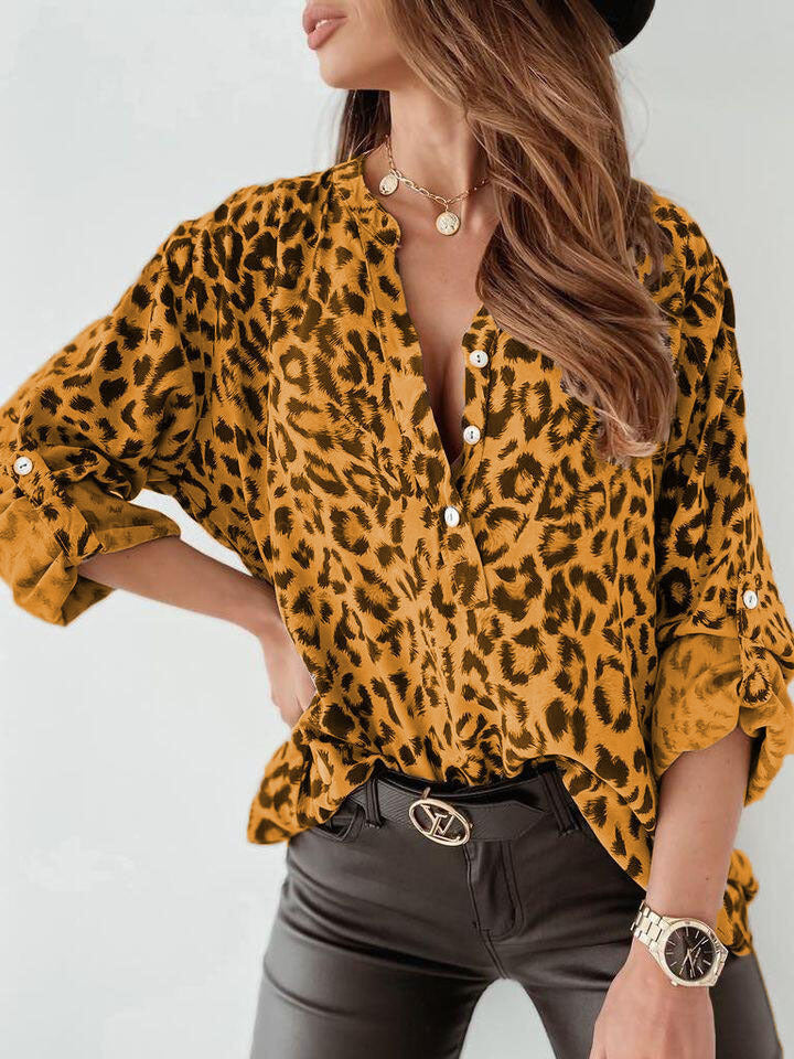 Damen Bluse im eleganten Animal-Print mit Raffungen