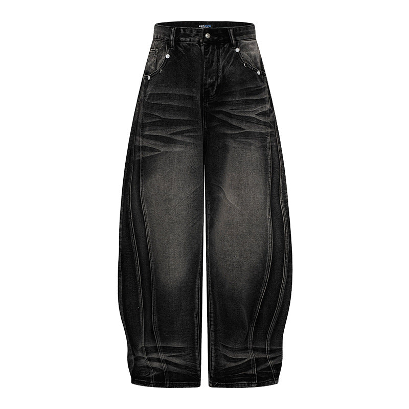Damen Weite High‑Waist Ballon-Jeans mit Ziernähten Nord Taschen