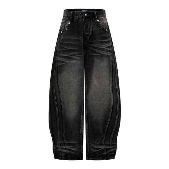 Damen Weite High‑Waist Ballon-Jeans mit Ziernähten Nord Taschen