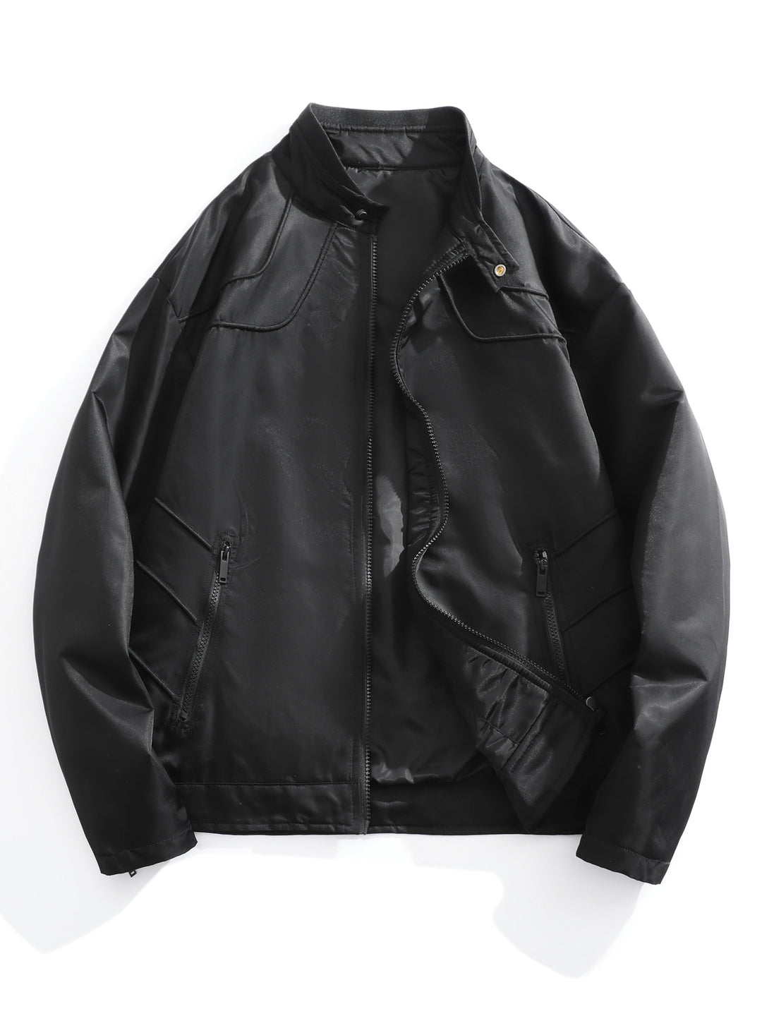 Herren schmale wasserabweisende Kunstlederoptik-Übergangsjacke mit Stehkragen Nord Taschen