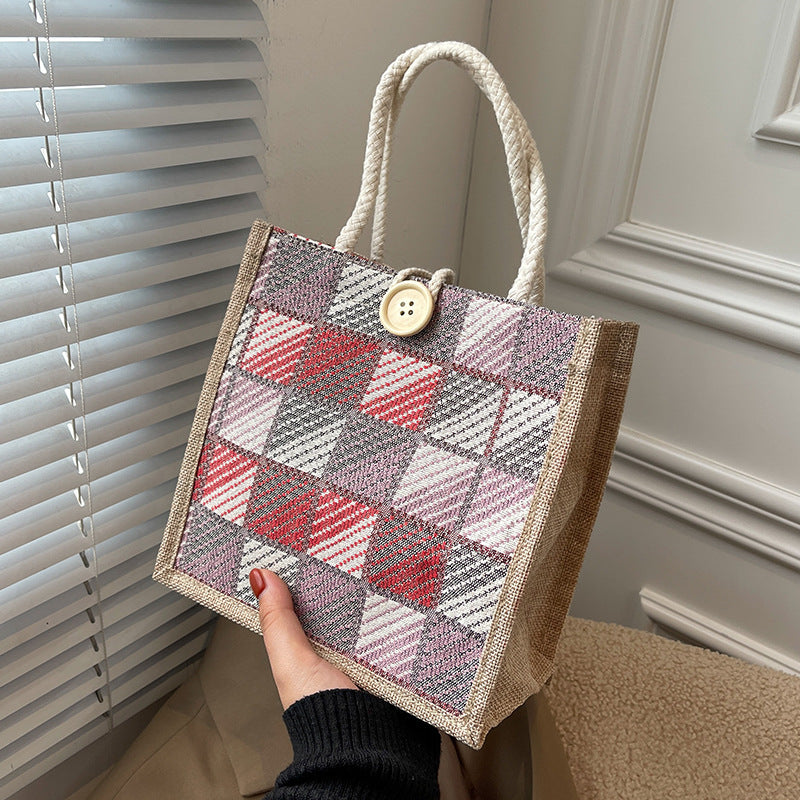 Damen Jute-Handtasche im modernen Karomuster Nord Taschen