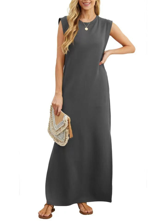 Damen Maxikleid mit modernen Schulterdetails und fließendem Schnitt