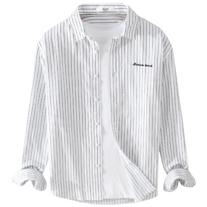 Herren Nadelstreifen-Lagenhemd im Overshirt-Stil mit dezenter Bruststickerei Nord Taschen