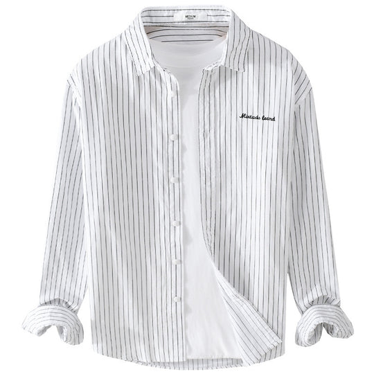 Herren Nadelstreifen-Lagenhemd im Overshirt-Stil mit dezenter Bruststickerei Nord Taschen