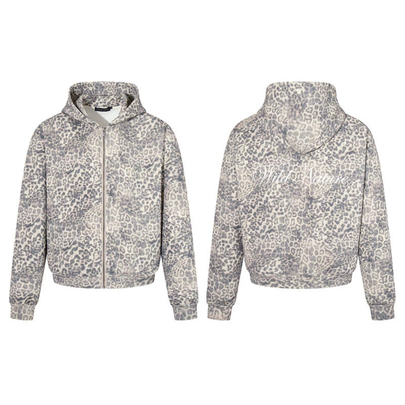 Damen Zip-Hoodie im soften Velours mit allover-Leo-Jacquard Nord Taschen