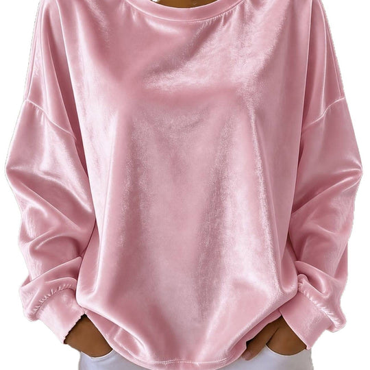 Damen Oversize Samt-Sweatshirt mit Rundhalsausschnitt, überschnittener Schulter und elastischen Bündchen Nord Taschen
