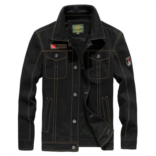 Herren Robuste Canvas-Fieldjacke im Military-Worker-Stil mit Brustpattentaschen und Zier-Patches Nord Taschen