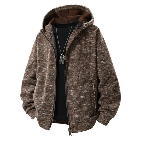 Herren Gepolsterte Strickoptik‑Kapuzenjacke mit Thermofutter und Zwei‑Wege‑Reißverschluss Nord Taschen