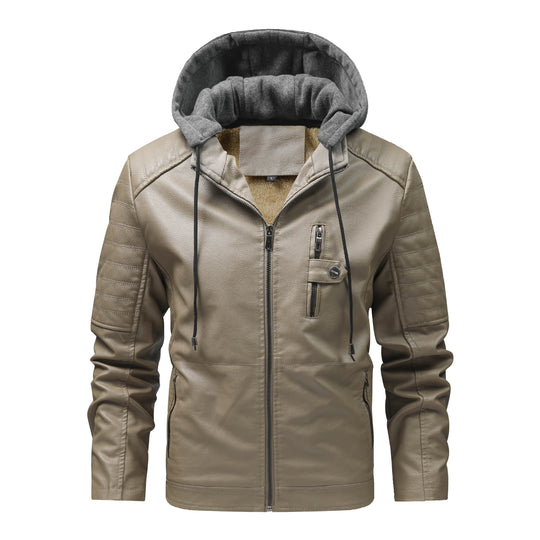 Herren Stilvolle Kunstlederjacke mit Kapuze Nord Taschen