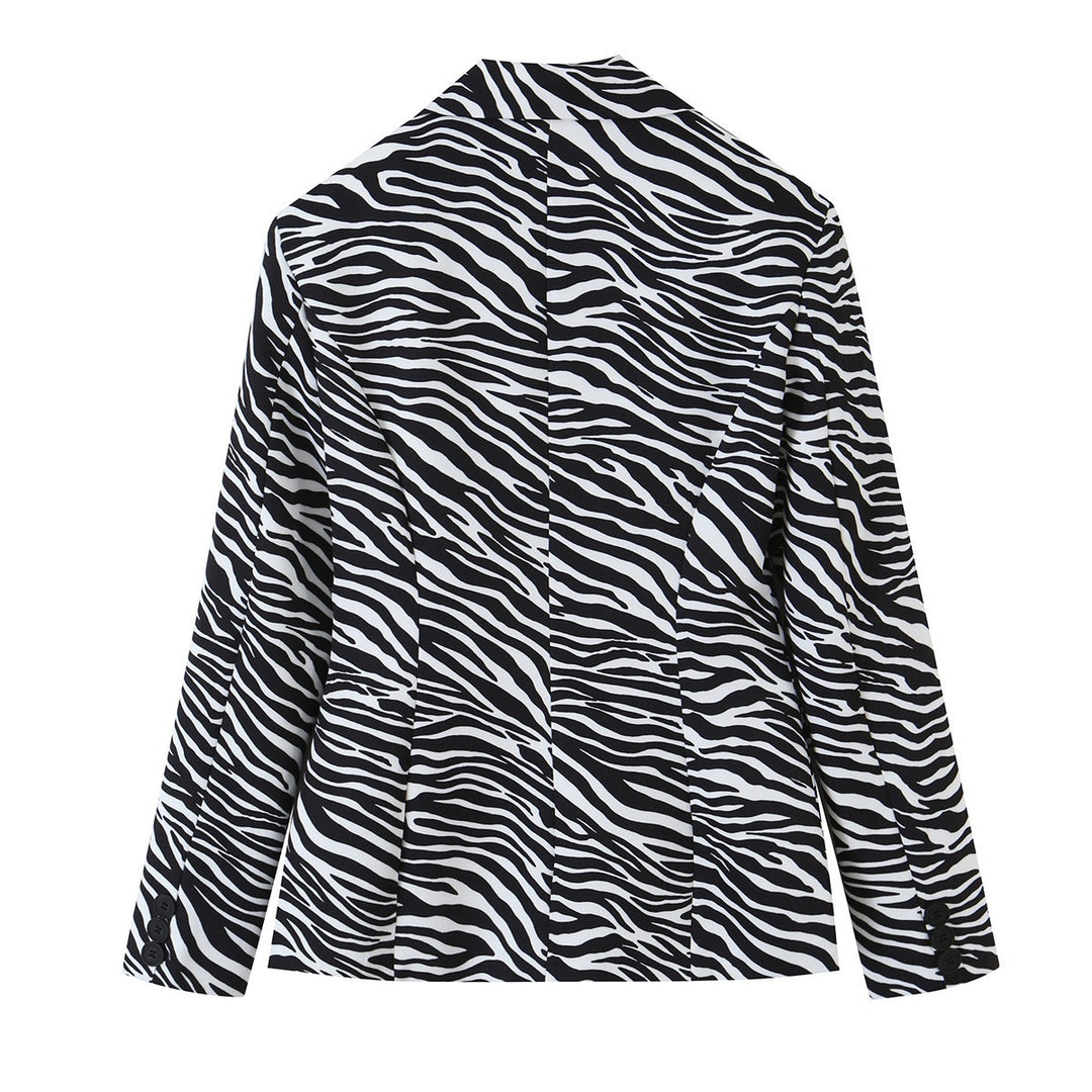 Damen Zebra-Print Blazer im Tailoring-Look mit Doppelreiher und figurbetonter Taille Nord Taschen