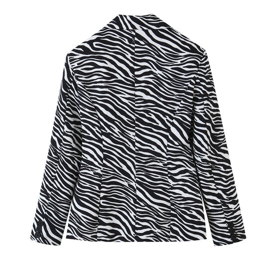 Damen Zebra-Print Blazer im Tailoring-Look mit Doppelreiher und figurbetonter Taille Nord Taschen