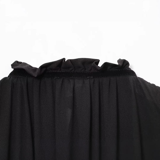 Damen Leichte Chiffon-Cropped-Bluse mit Rüschenkragen und Taillenbändern Nord Taschen