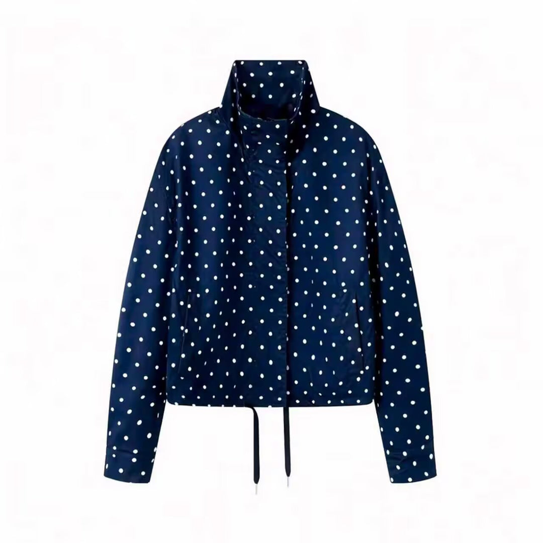 Damen Kurze gepunktete Regenjacke mit Stehkragen und Kordelzug Nord Taschen