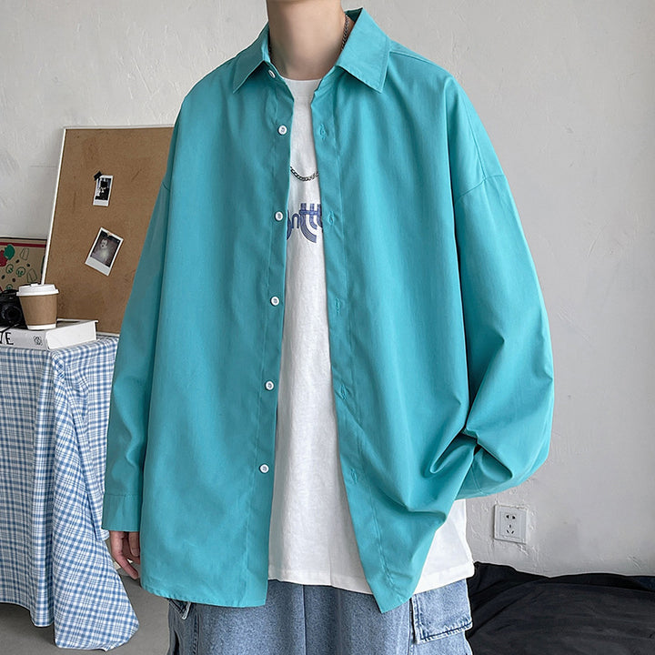 Herren leichtes Overshirt-Hemdjacke aus Baumwollmix mit verdeckter Knopfleiste, überschnittener Schulter und abgerundetem Saum Nord Taschen