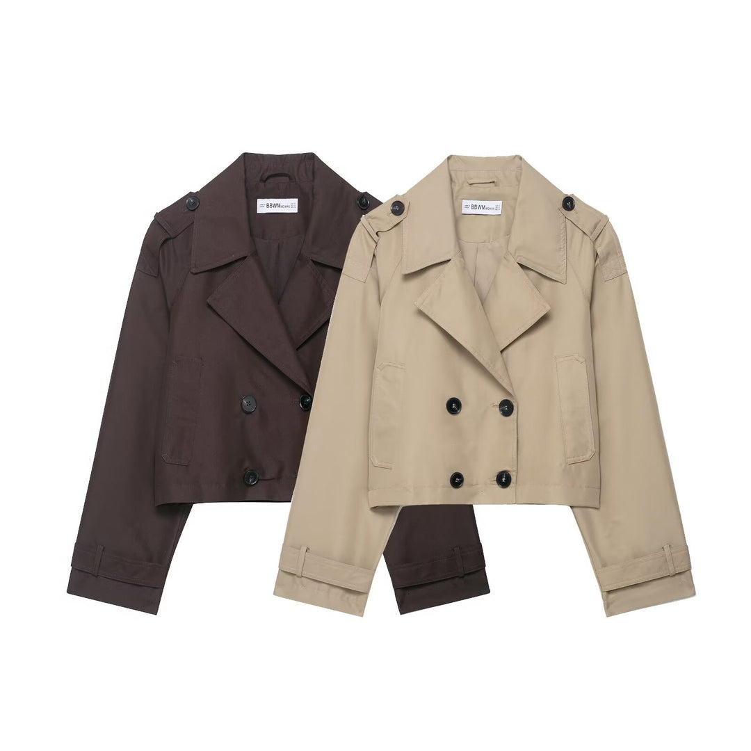 Damen 700+ Cropped‑Trenchblouson mit doppelreihiger Knopfleiste und Schulterpatten Nord Taschen