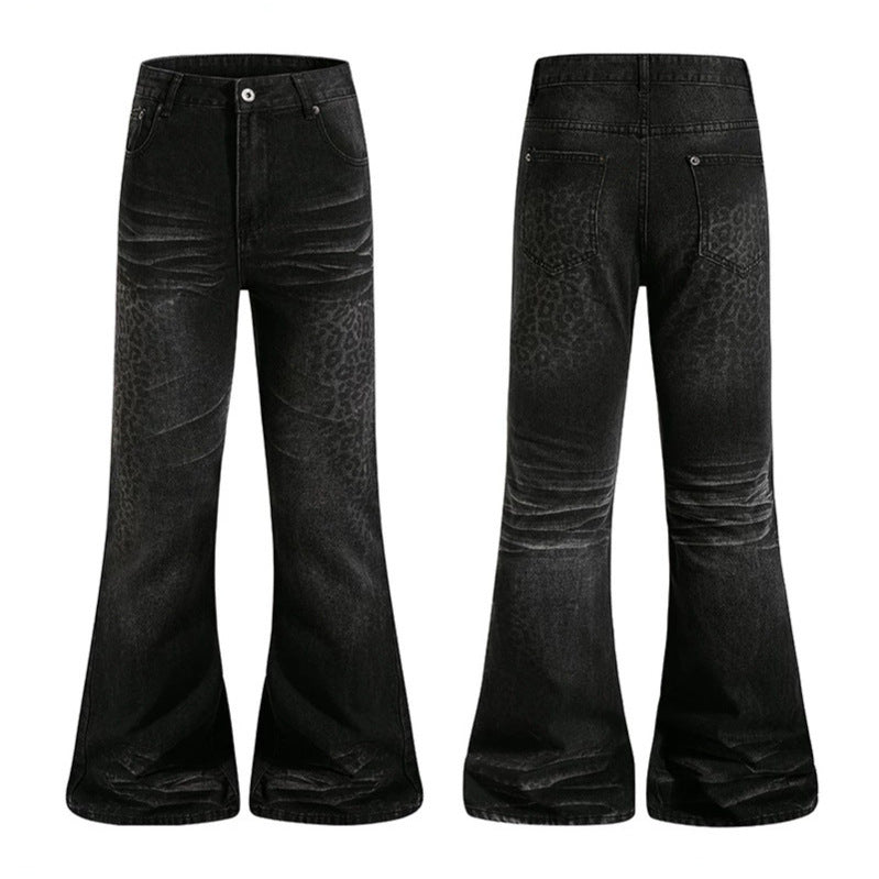 Damen Hochgeschnittene Flared-Jeans mit dezenter Leo-Prägung und Used-Waschung Nord Taschen