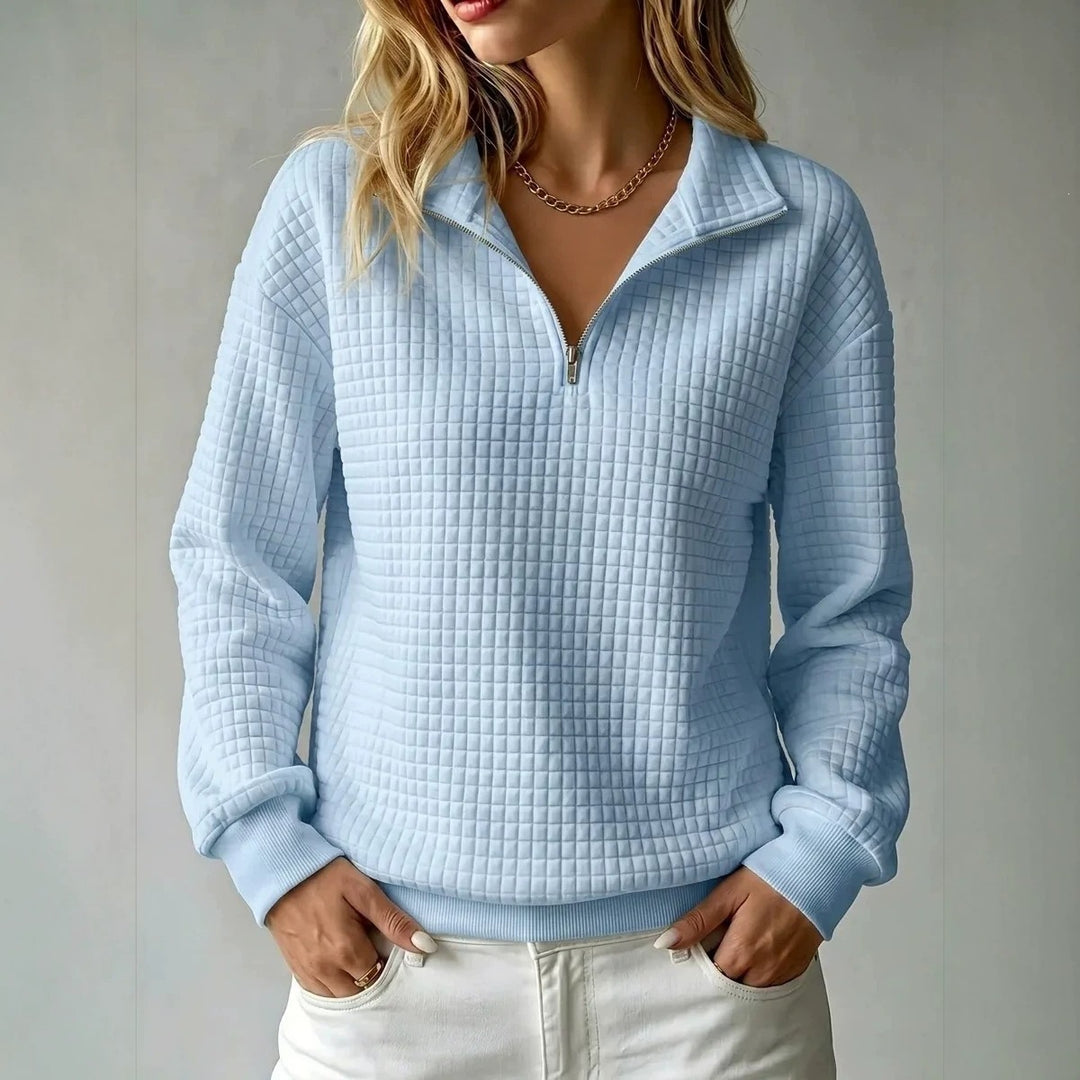 Damen Steppstruktur-Halbzip-Sweatshirt mit Karomuster und Stehkragen Nord Taschen