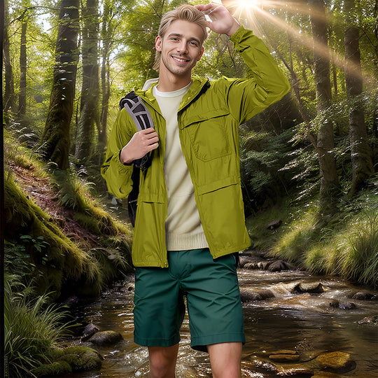 Herren Leichte atmungsaktive Outdoor-Windjacke mit Kapuze und Reißverschluss Nord Taschen