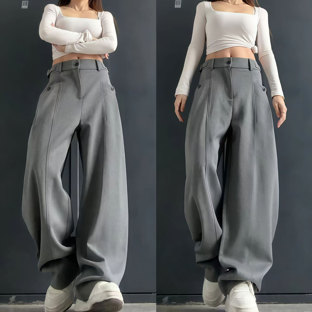 Damen Modische Weitgeschnittene Hochbundhose Nord Taschen
