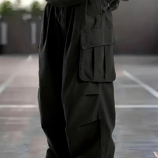 Herren Weite Utility-Cargohose mit übergroßen Klappentaschen & elastischem Tunnelzugbund Nord Taschen
