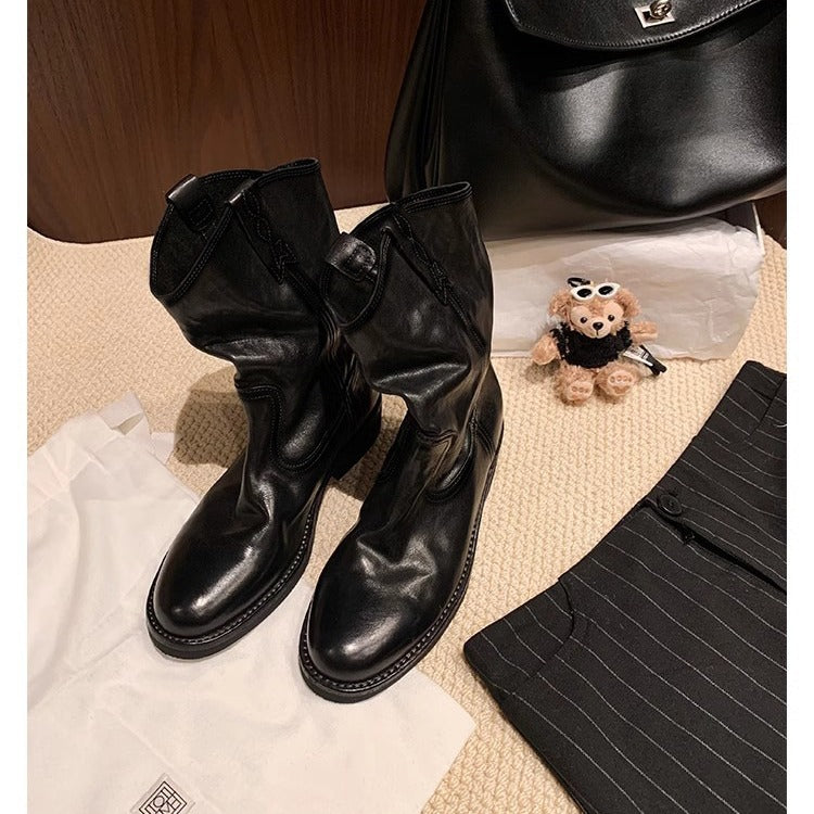 Damen lässige Cowboystiefel aus echtem Glattleder mit weichem, geschlitztem Schaft Nord Taschen