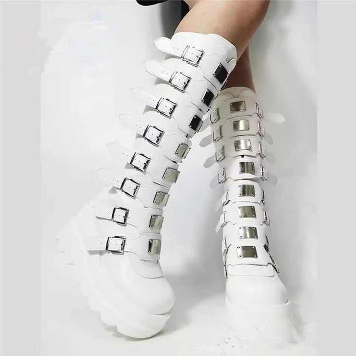 Damen Plattform Stiefel mit modischem Schnallen-Design und stabiler Sohle