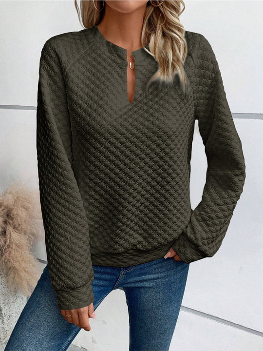 Damen Gesteppter Kuschel-Pullover mit Schlitzkragen Nord Taschen
