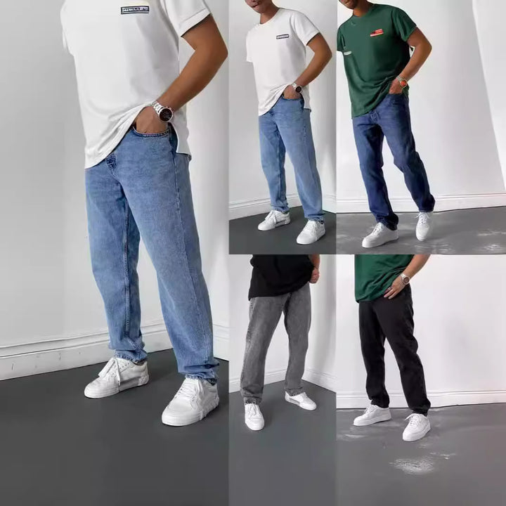 Herren lockere Straight-Leg Jeans mit elastischem Bundsaum und entspannter Passform Nord Taschen