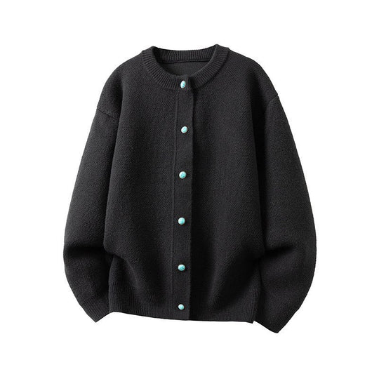 Damen Oversize-Strickjacke mit rundem Ausschnitt und kontrastknöpfen Nord Taschen