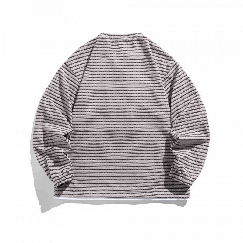 Unisex Gestreifter Oversize-Pullover mit Schnürkragen und Strukturstrick Nord Taschen