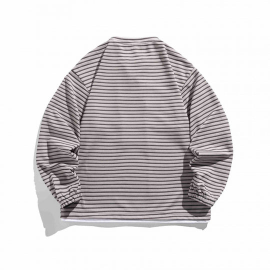 Unisex Gestreifter Oversize-Pullover mit Schnürkragen und Strukturstrick Nord Taschen