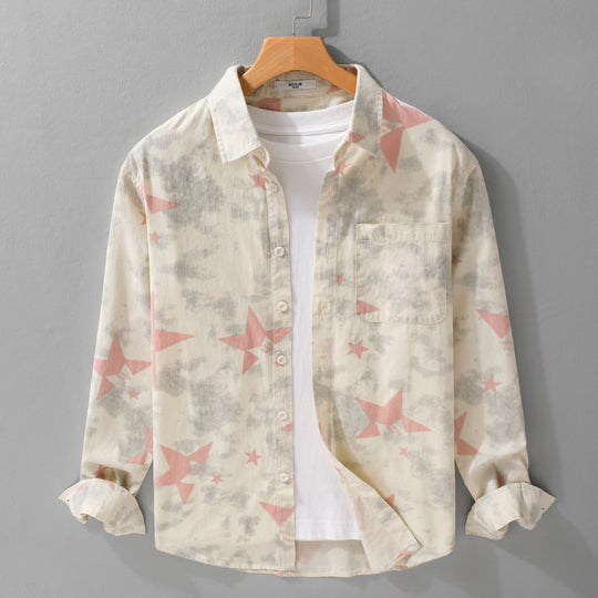 Herren Lockeres Baumwoll-Blend Overshirt mit Stern-Print und Brusttasche Nord Taschen