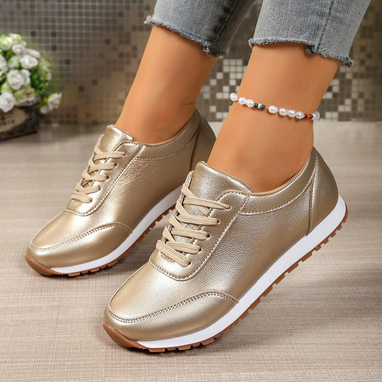 Damen  leichte Schnür-Sneaker aus Kunstleder mit gepolstertem Komfortfußbett und profilierter Gummisohle Nord Taschen