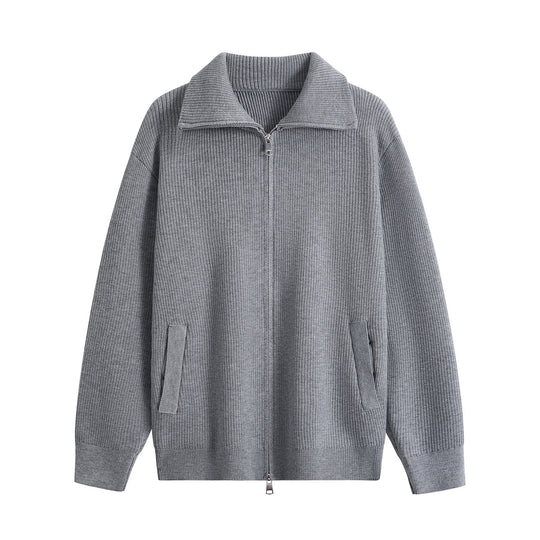 Herren Strick-Zipjacke mit Stehkragen, gerippter Struktur und Oversized-Schnitt Nord Taschen