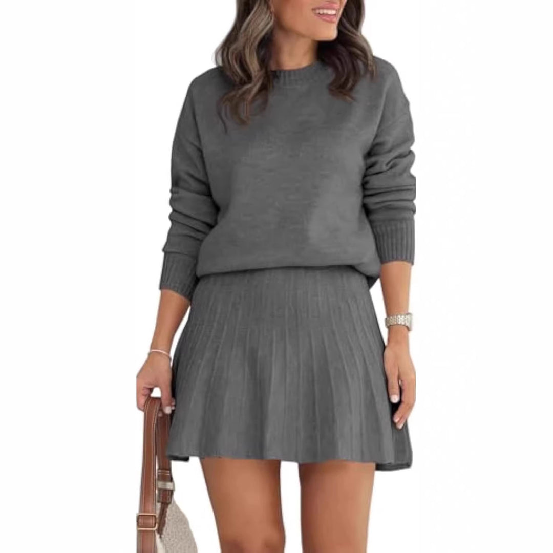 Damen Modisches Strickpullover und Rock-Set Nord Taschen