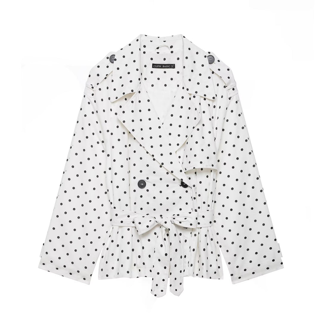 Damen Gepunktete Cropped Trenchjacke mit Bindegürtel Nord Taschen