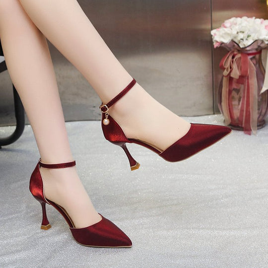 Damen elegante Spitzen Hochhackige Schuhe mit zierlichen Riemen
