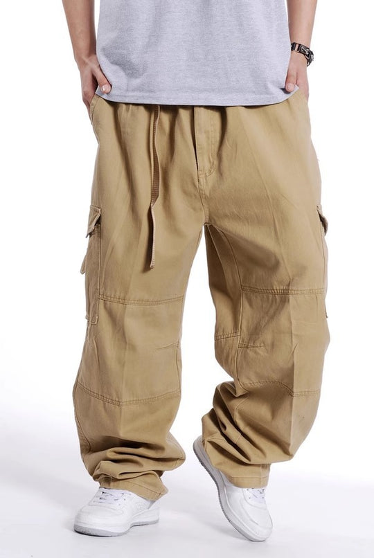 Herren Weite Utility-Cargohose aus Baumwollcanvas mit Mehrfach-Taschen und Kordelbund Nord Taschen