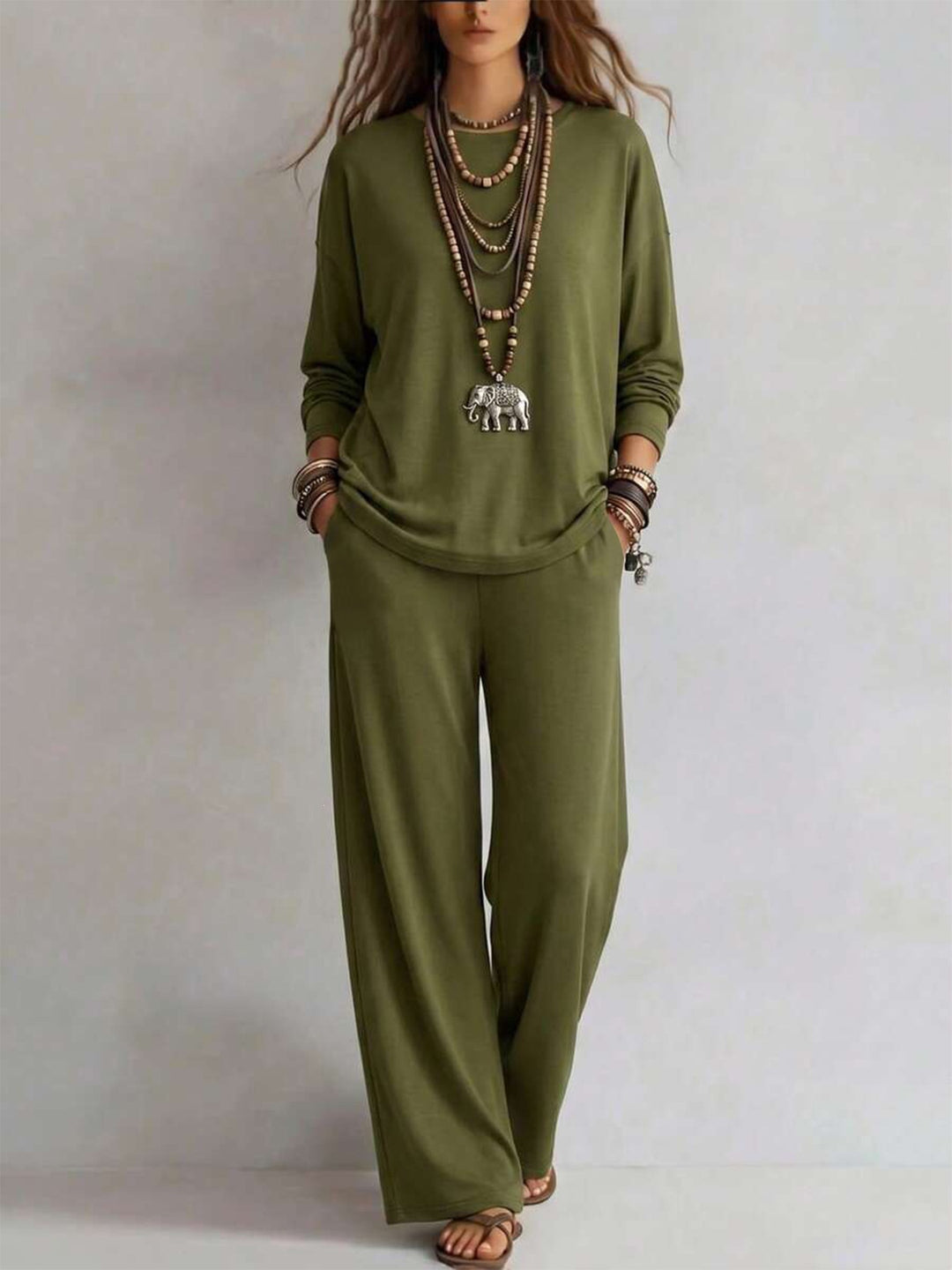 Damen Loungewear-Set mit weitem Bund und Oversize-Langarmshirt Nord Taschen
