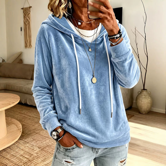Damen Samt-Kapuzenpullover mit Relaxed-Fit und Kordelzug Nord Taschen