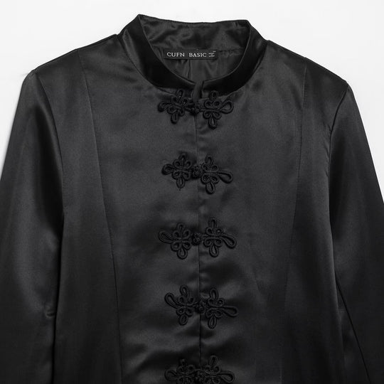 Damen Satinjacke im chinesischen Stil mit Stehkragen und Zierknotverschlüssen Nord Taschen