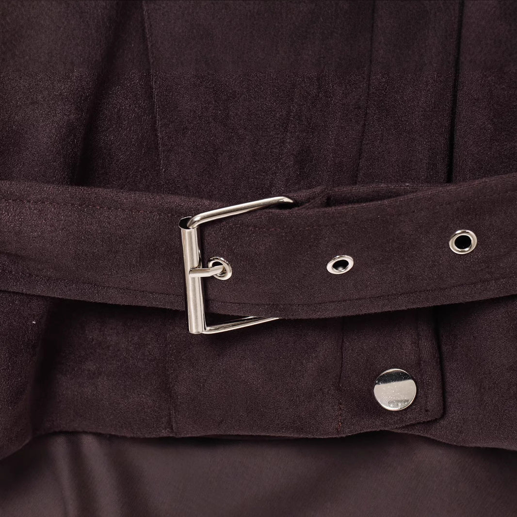 Damen Kurzjacke aus Veloursimitat mit Taillengürtel, kastigem Schnitt und Reißverschlusstaschen Nord Taschen