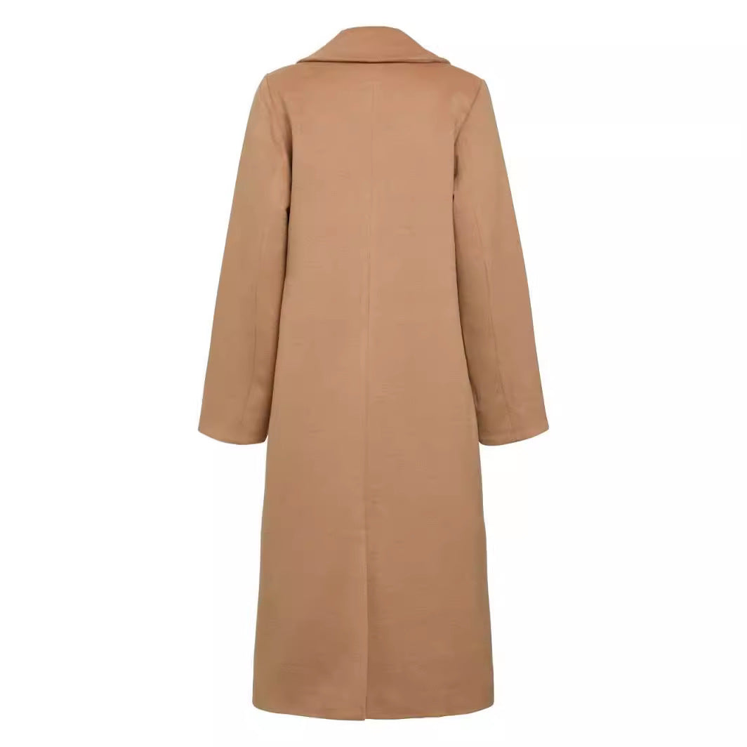 Damen Midilanger Einreihiger Wollmix-Mantel mit minimalistischem Schalkragen Nord Taschen