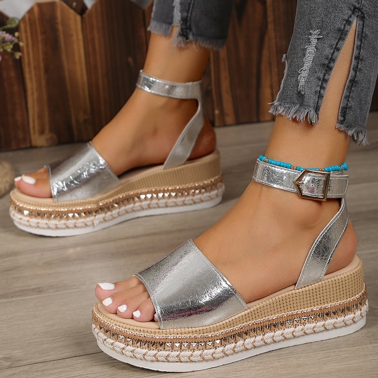 Damen Wedge-Sandaletten mit modischem Glitzer-Riemen und ergonomischem Fußbett Nord Taschen