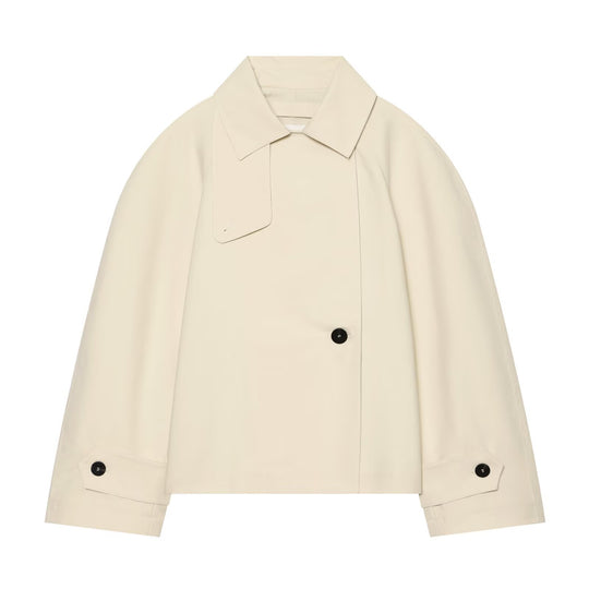 Damen Cropped-Boxy-Trenchjacke mit übergroßem Hemdkragen und Manschettenriegeln Nord Taschen