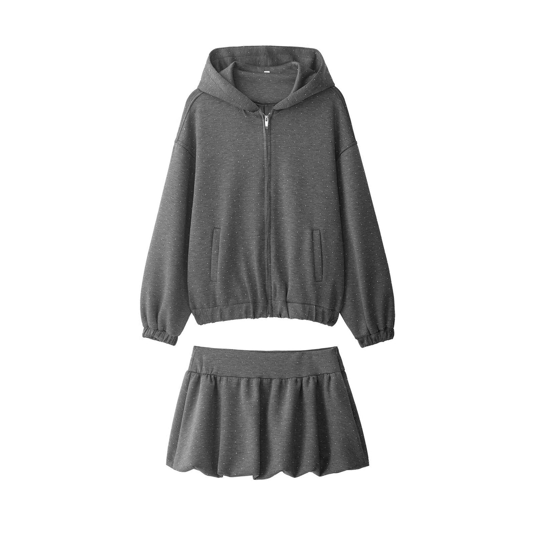 Damen Oversized Kapuzenjacke mit durchgehendem Reißverschluss, elastischem Saum und dezentem Punktmuster Nord Taschen