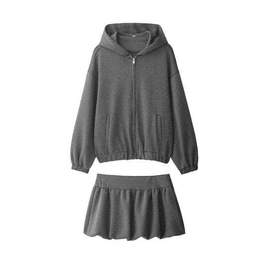 Damen Oversized Kapuzenjacke mit durchgehendem Reißverschluss, elastischem Saum und dezentem Punktmuster Nord Taschen