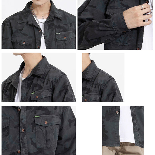 Herren Camouflage-Fieldshirtjacke aus leichtem Baumwoll-Twill mit Brusttaschen Nord Taschen