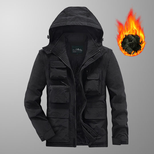Herren Wärmender Multifunktions-Parka mit Teddyfleece-Innenfutter, Kapuze und Utility-Taschen Nord Taschen