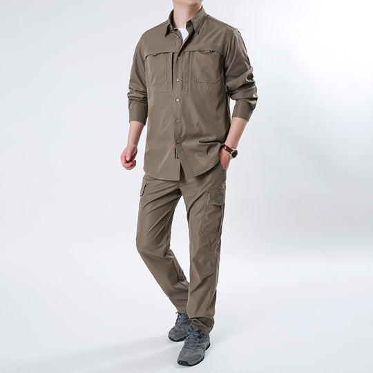Herren  leichtes Ripstop-Cargo-Hemd mit passender Cargohose Set für Outdoor und Trekking Nord Taschen